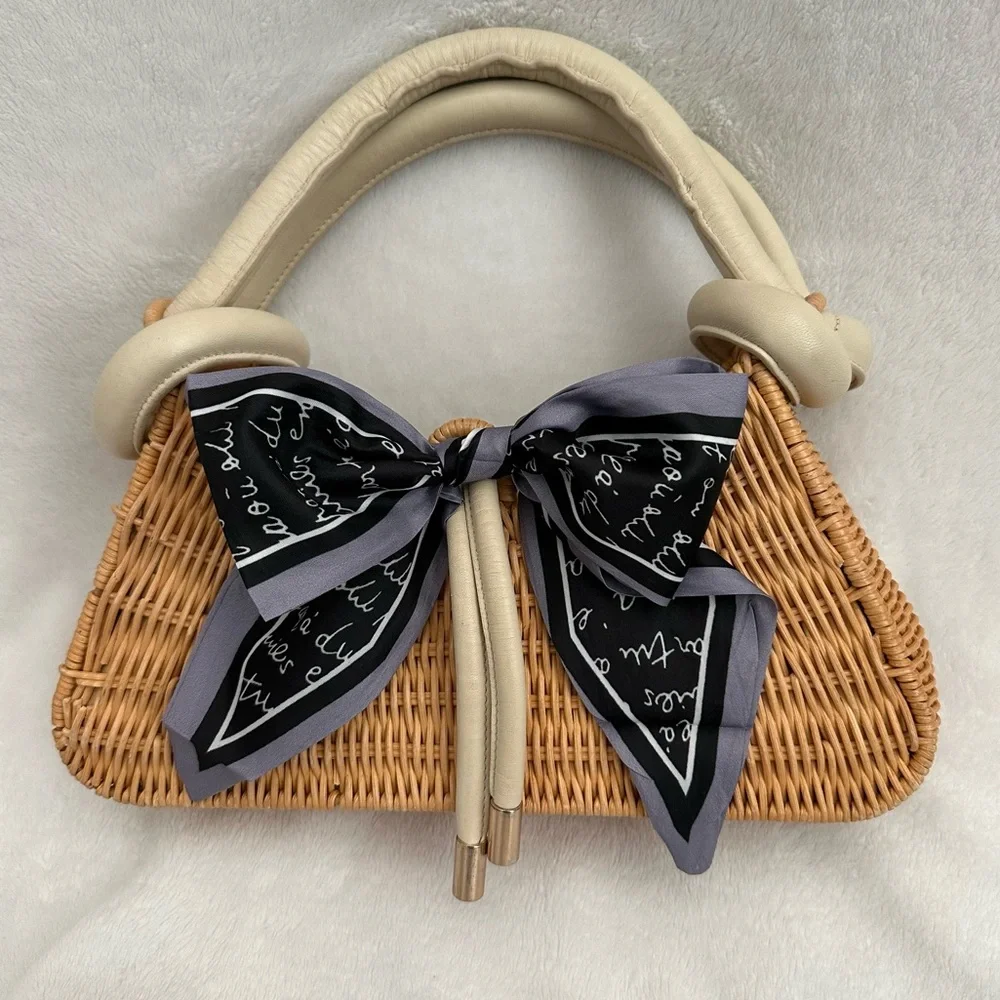 Black Grey French Script Print Hair purse skinny Scarf 3/$20